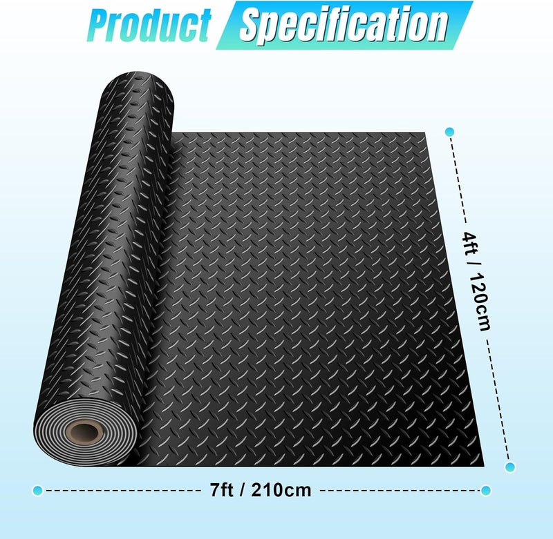 laapee 4 x 7 FT Garage Floor Mat, Diamond Plate Rubber Flooring Roll, PVC Garage Flooring Rolls for Under Car, Large SUVs, Pickup Truck, RV, Gym - Image 2